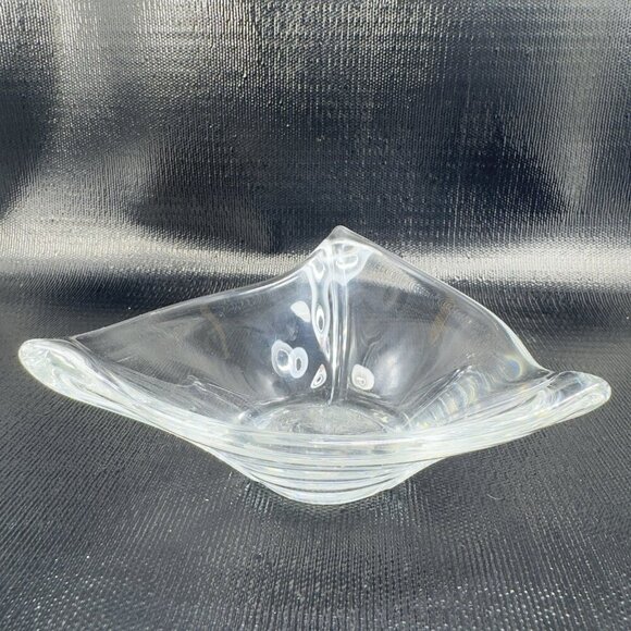 Daum France Clear Glass Crystal Free Form French Glass Dish Bowl Vintage Signed - Picture 10 of 16